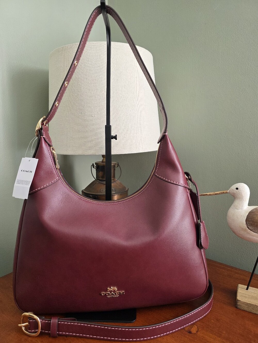 Coach Ella CCE48 Maroon Nappa Leather Shoulder Hobo Bag Purse NWT